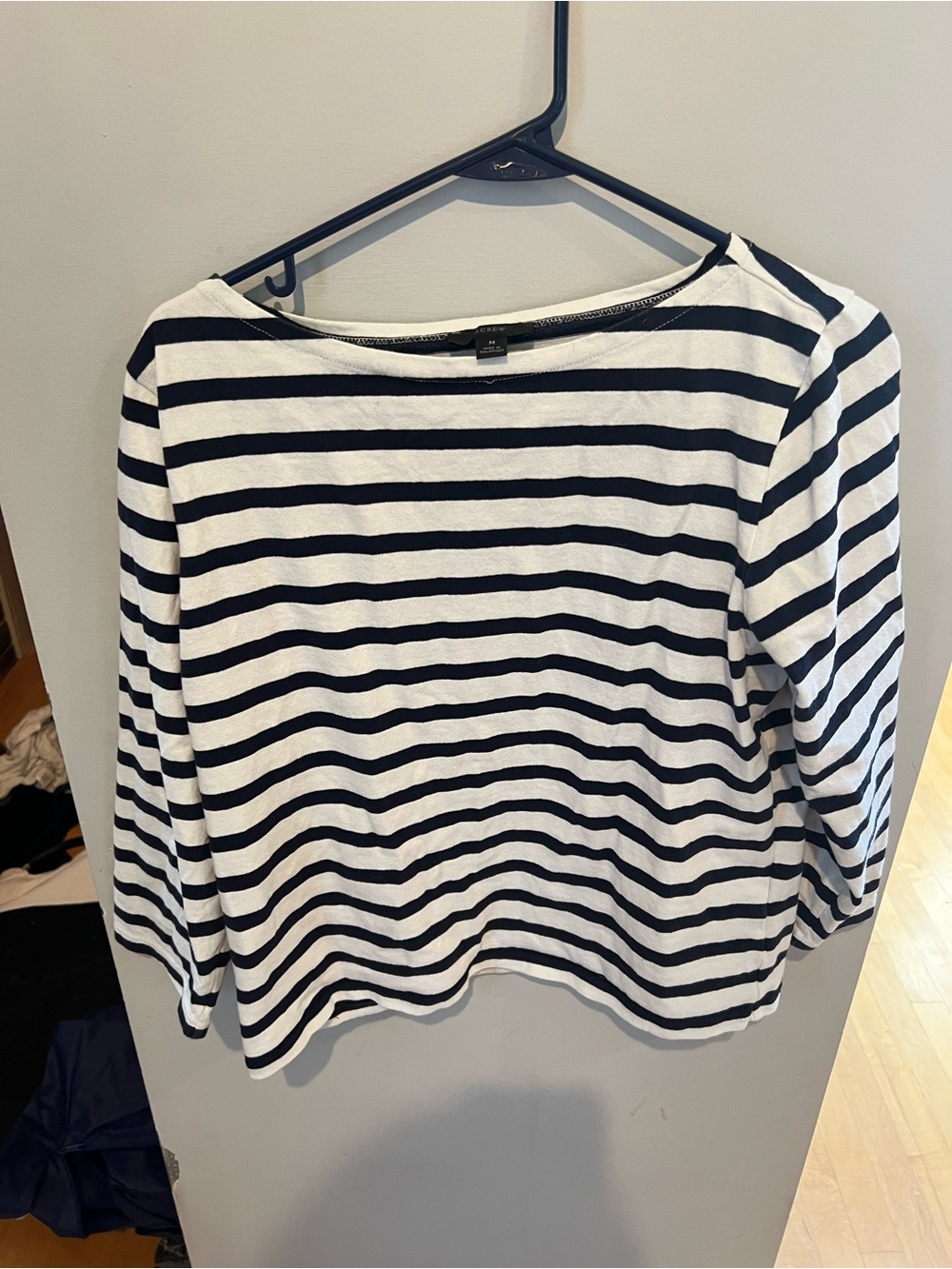 J Crew Striped Boatneck Long Sleeve Top - White & Black
